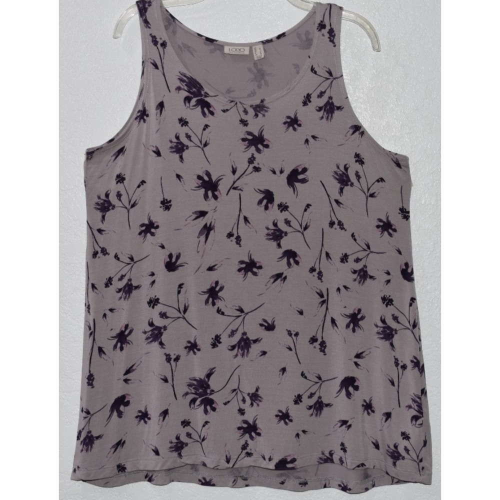 LOGO Lori Goldstein Large Stretch Sleeveless Top Longline Lilac Print Comfy Soft